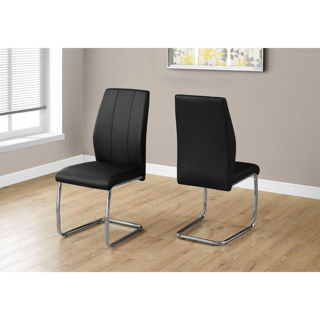 2 Piece Dining Chair Black Leather-Look Chrome N560