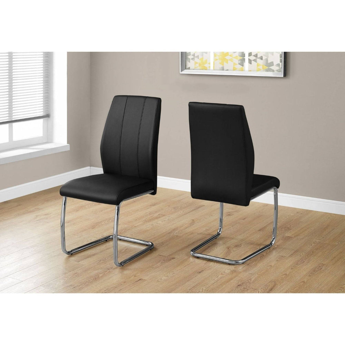 2 Piece Dining Chair Black Leather-Look Chrome N560