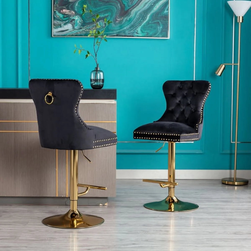 Black Velvet Swivel Bar Stools, Set of 2 U3795