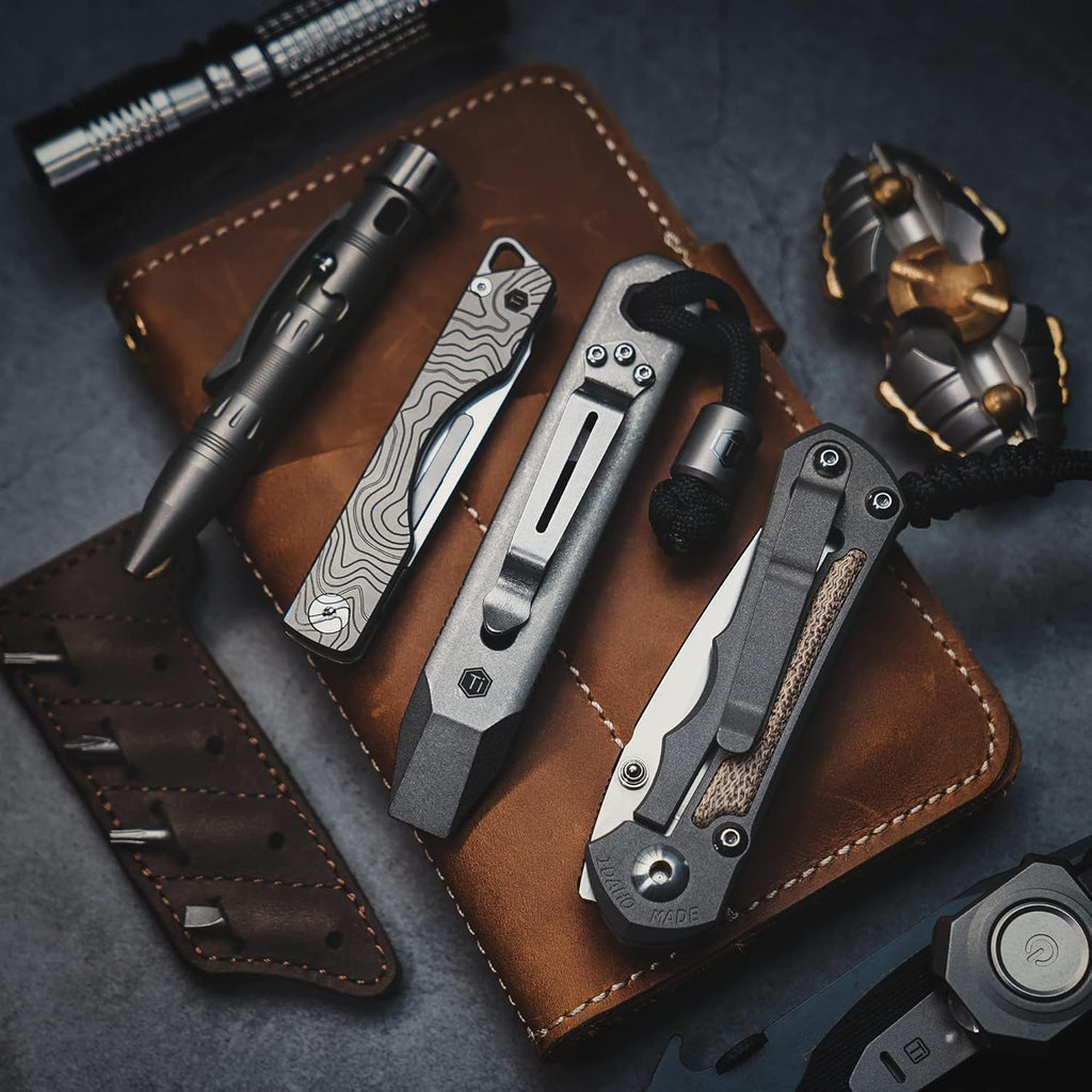 Titanium EDC Pry Bar Multi Tool with Screw Bit Driver & Pocket Clip Pack of 2 L955737