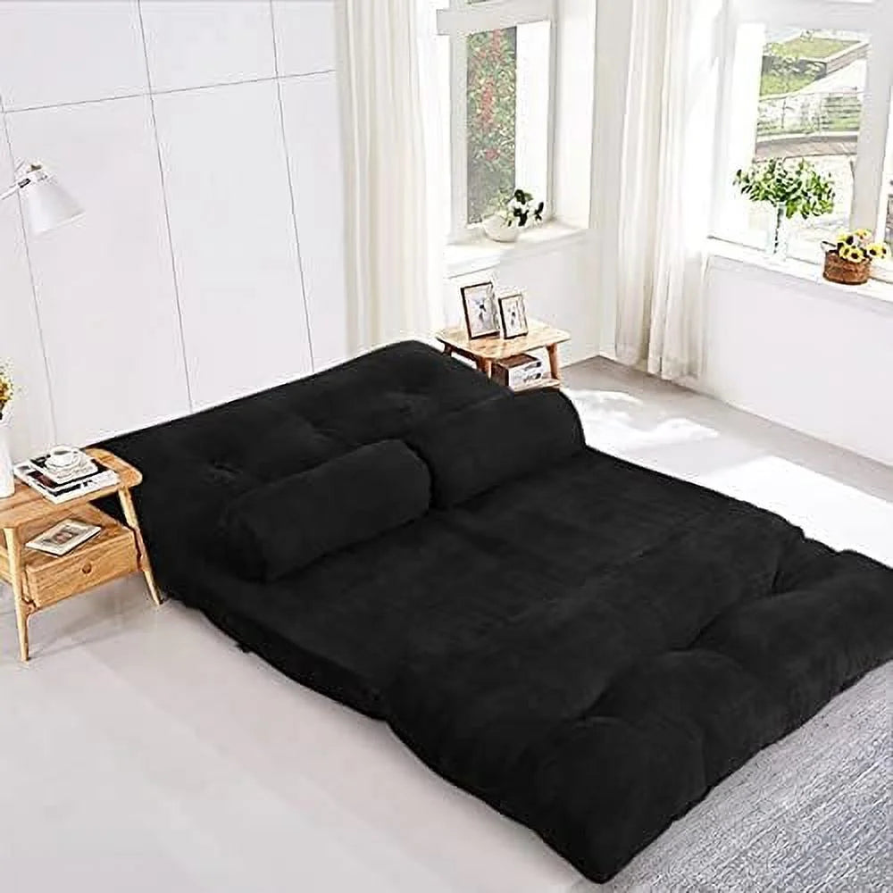 Beige 6-Position Adjustable Suede Floor Sofa Sleeper Bed I777473