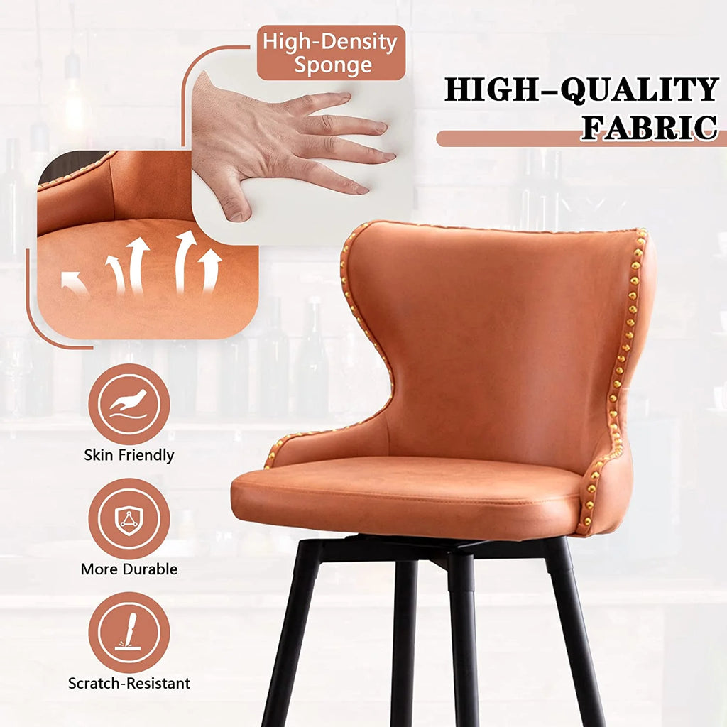 Upholstered Counter Height Fabric Bar Stools Set of 2 with Metal Legs W239