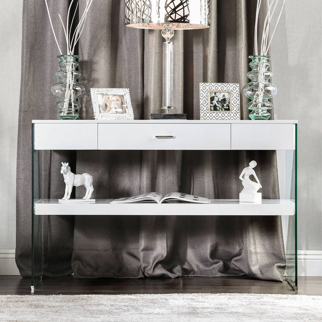 Tempered Glass Sofa Table White Y258