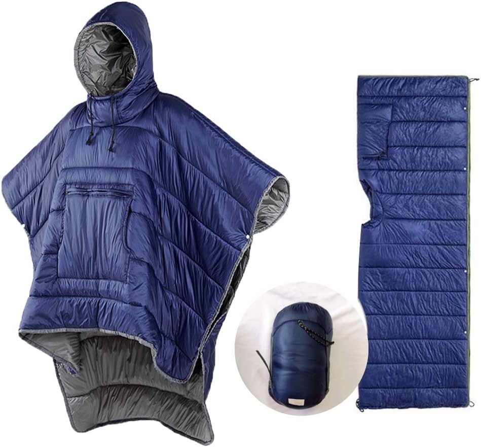 Thermal Poncho Wearable Hooded Blanket Sleeping Bag Cloak with Stuff Sack T130115