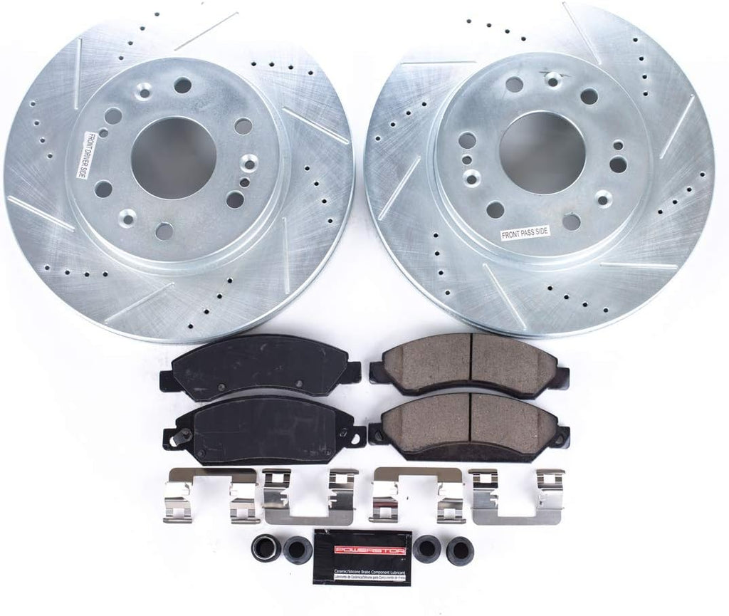 Front Z23 Carbon Fiber Brake Pads with Drilled & Slotted Brake Rotors Kit L609557