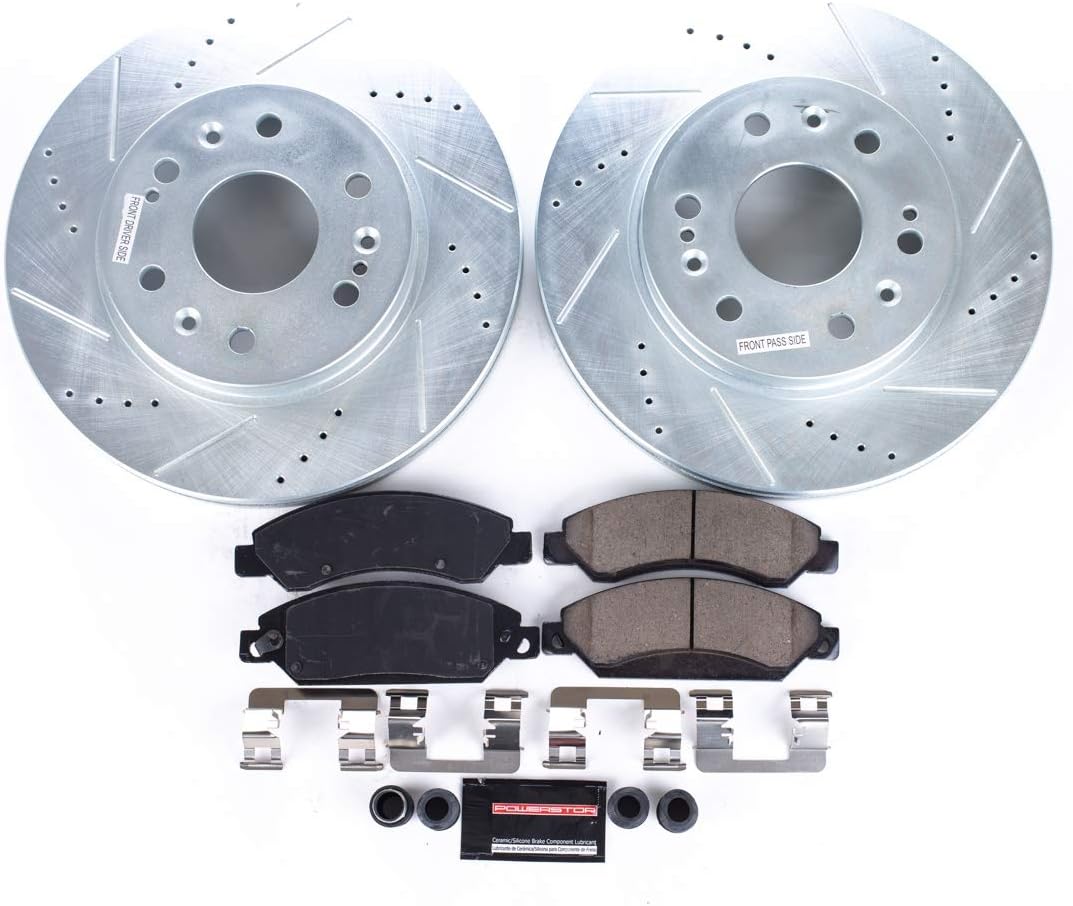 Front Z23 Carbon Fiber Brake Pads with Drilled & Slotted Brake Rotors Kit L609557