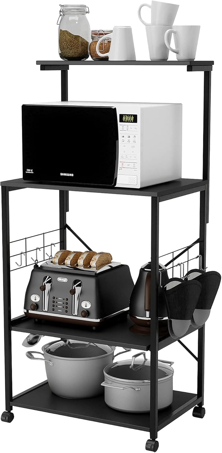 Rustic Brown 4 Tier Rolling Kitchen Cart with Storage Shelf N5611