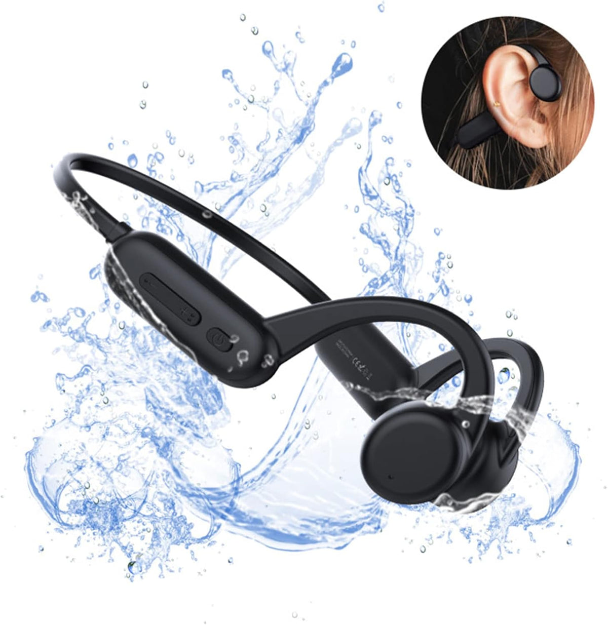 Black Bone Conduction Open Ear Headphones with Mic, 8G Memory, IPX 8 Waterproof, Pack of 2 X653006