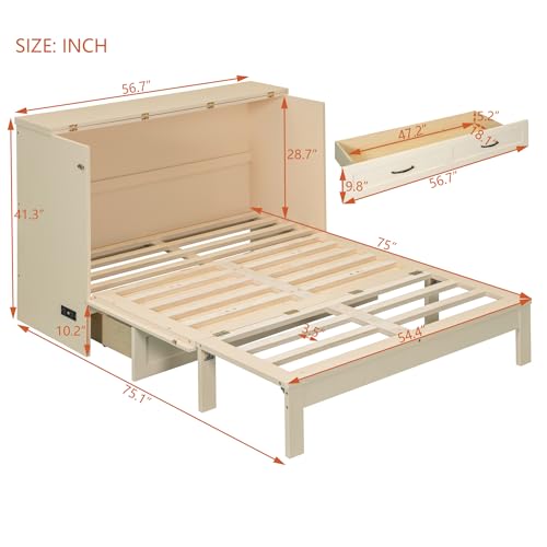 Gold Full Size Murphy Bed with Charging Station and Storage Drawer Q7716