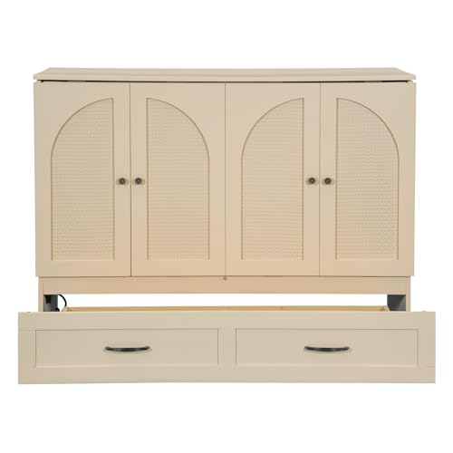 Gold Full Size Murphy Bed with Charging Station and Storage Drawer Q7716