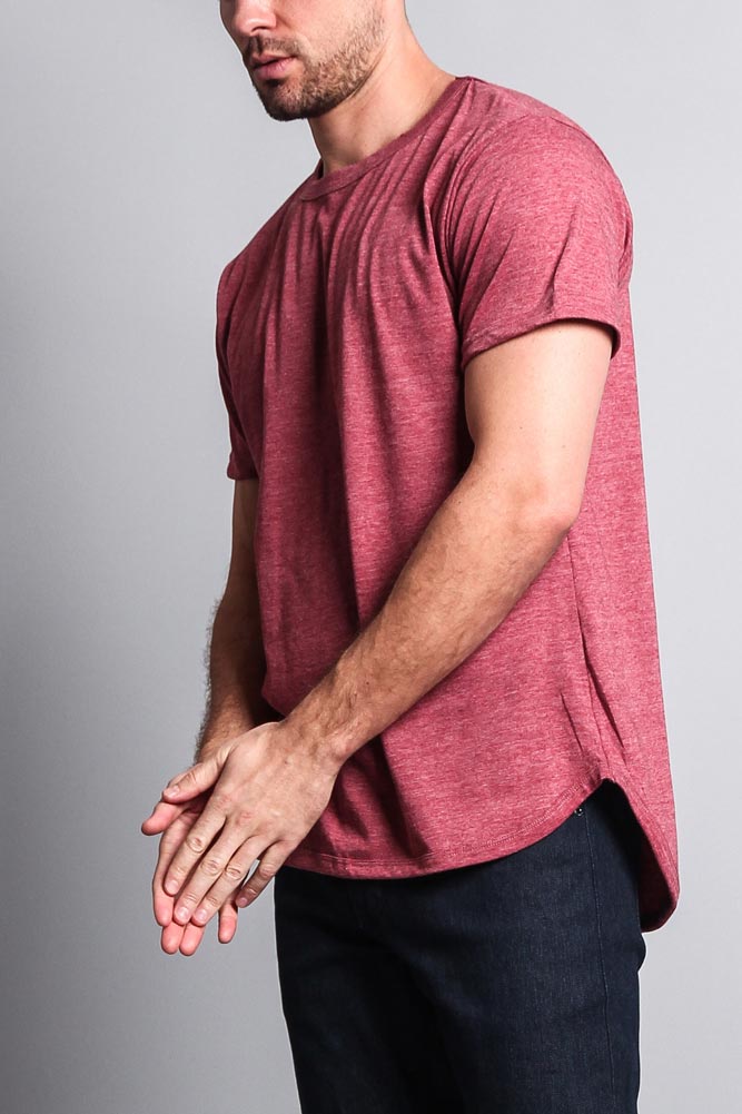Solid Color Long Length Curved Hem T-Shirt