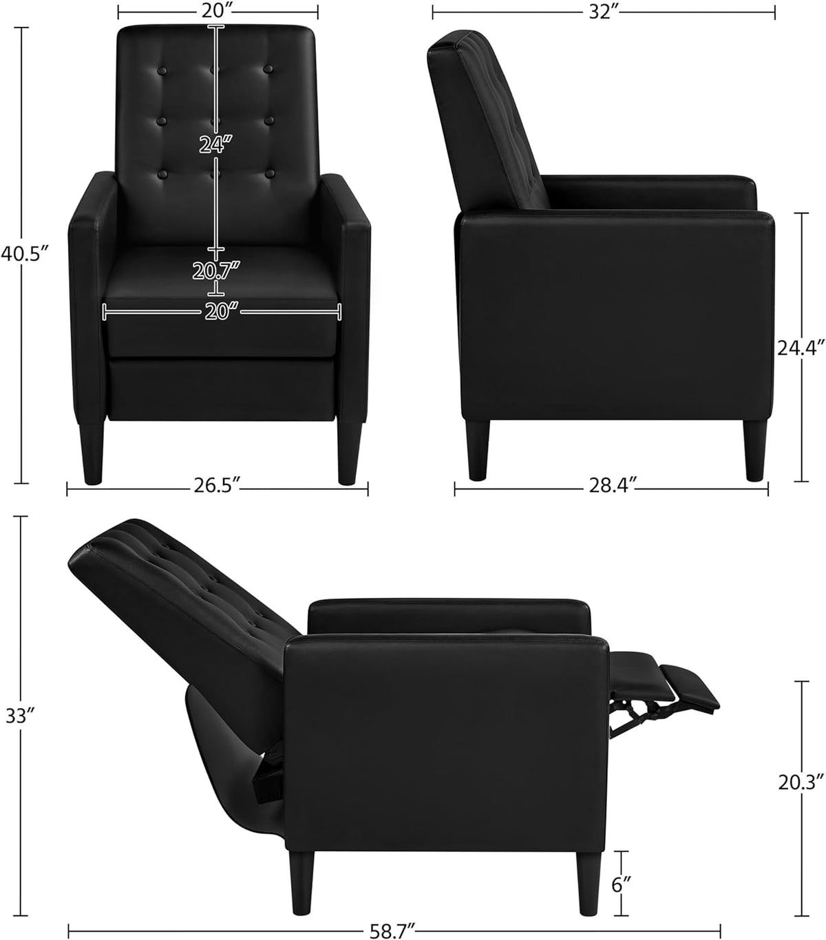 Faux Leather Recliner Sofa Single Reclining Chair Tufted Upholstered Sofa D88706