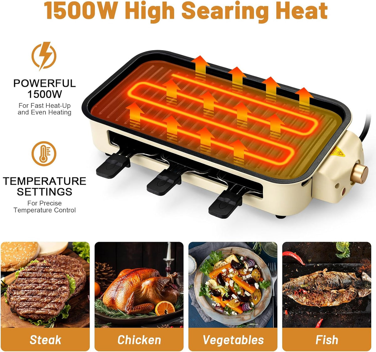 Indoor Electric Smokeless Grill with Non-Stick Removable Plate, 1500W D44366