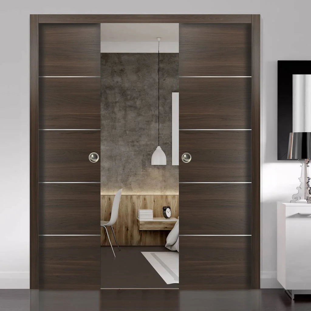 Sliding Brown Doors 48 x 80 with Strips G9150