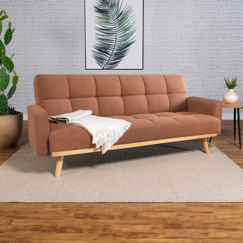 Terracotta Fabric Upholstered Convertible Sofa Bed H460787