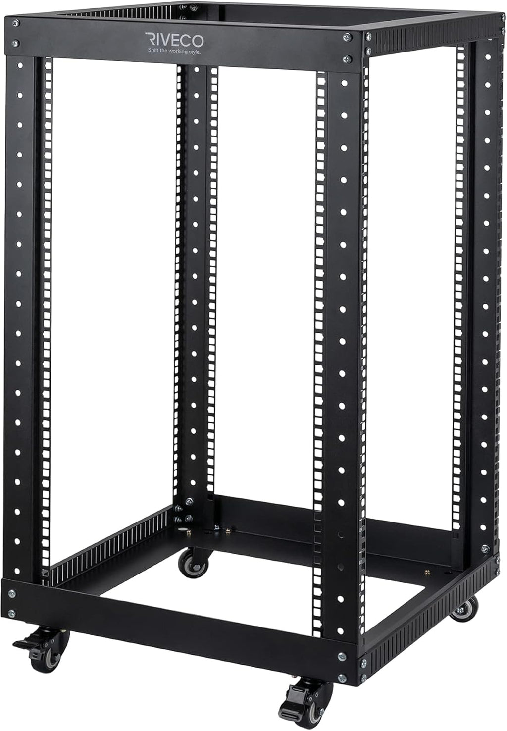 18U 4 Post Open Frame Server Rack with Brake Casters Black Y529885