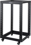 18U 4 Post Open Frame Server Rack with Brake Casters Black Y529885