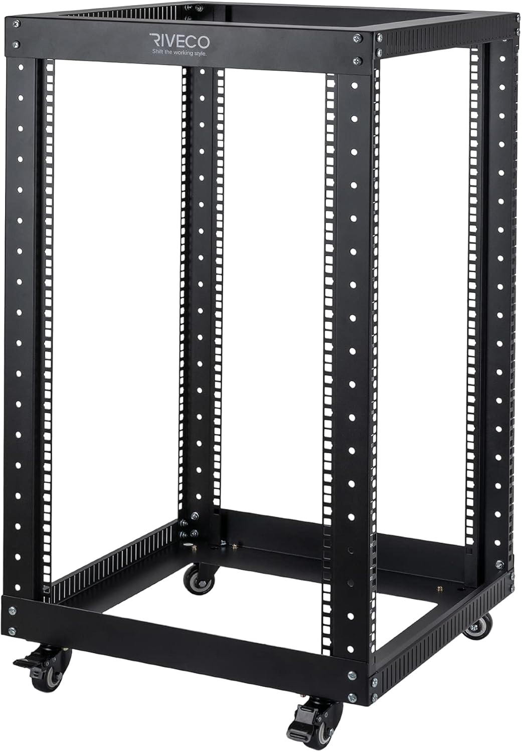 18U 4 Post Open Frame Server Rack with Brake Casters Black Y529885