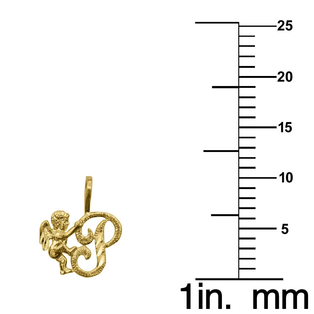 14K Yellow Gold Cherub Initial Pendant with 18" Chain Necklace E8012