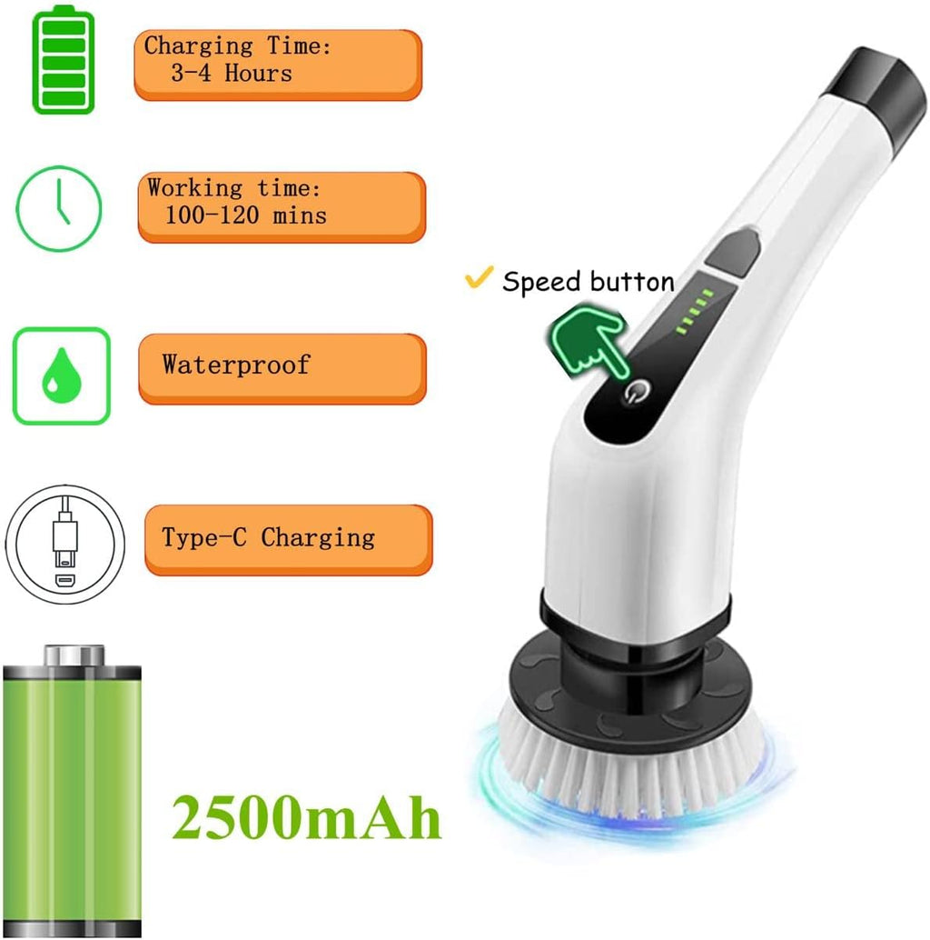 Electric Spin Scrubber Rechargeable Cordless 7 in 1 Handle Scrubber O836509