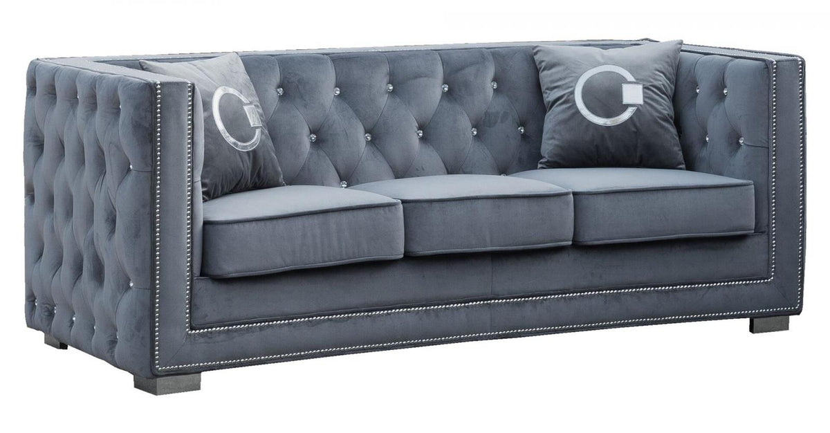 Gray Fabric Sofa & Loveseat Set 2Pcs with Steel Legs S915