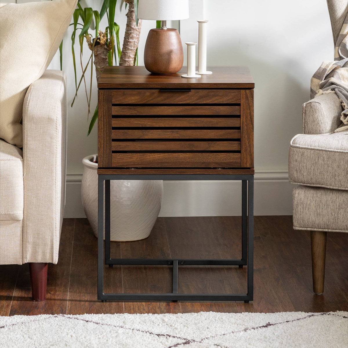 Dark Walnut Slat Side Table T77230