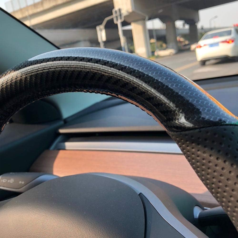 Black Perforated Leather Carbon Fiber Auto Steering Wheel Cover E927