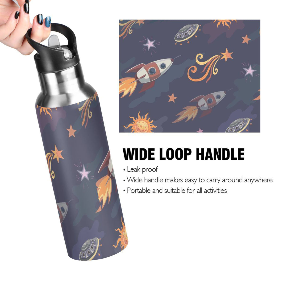 Stainless Steel Insulated Thermos Vacuum Flask Water Bottle with Straw Lid O5381