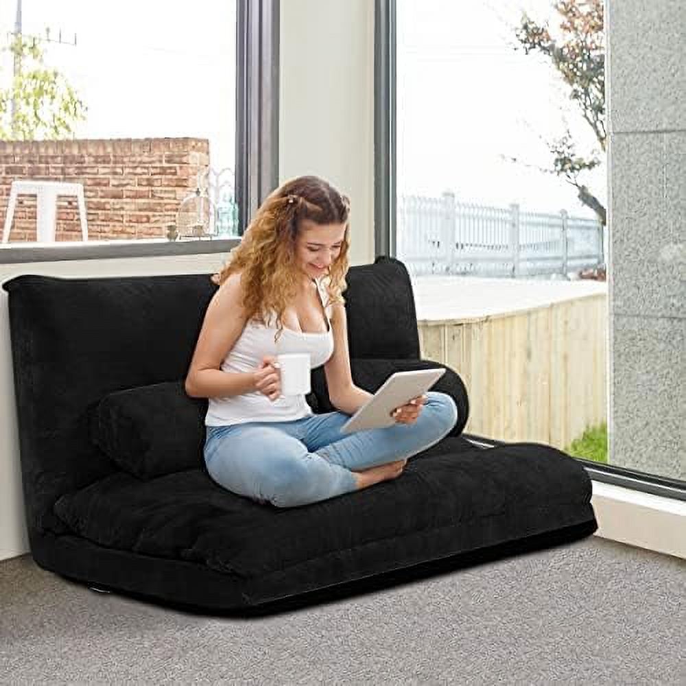 Beige 6-Position Adjustable Suede Floor Sofa Sleeper Bed I777473