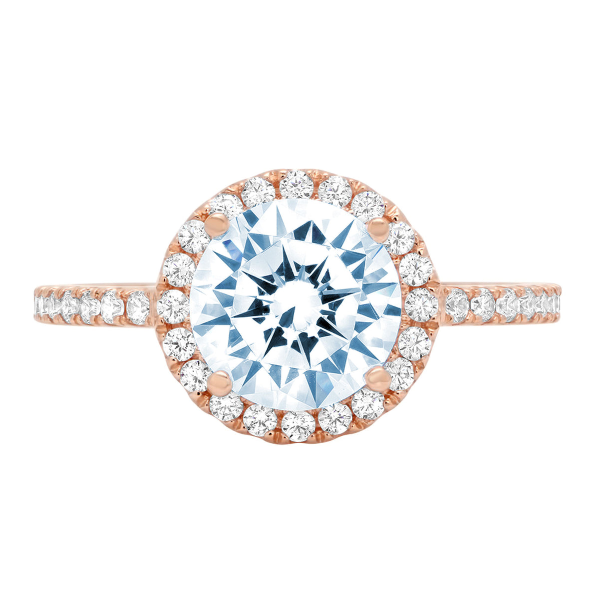 1.86ct Round Cut Blue Simulated Diamond 18k Rose Gold Halo Ring Size 3.75 L508659