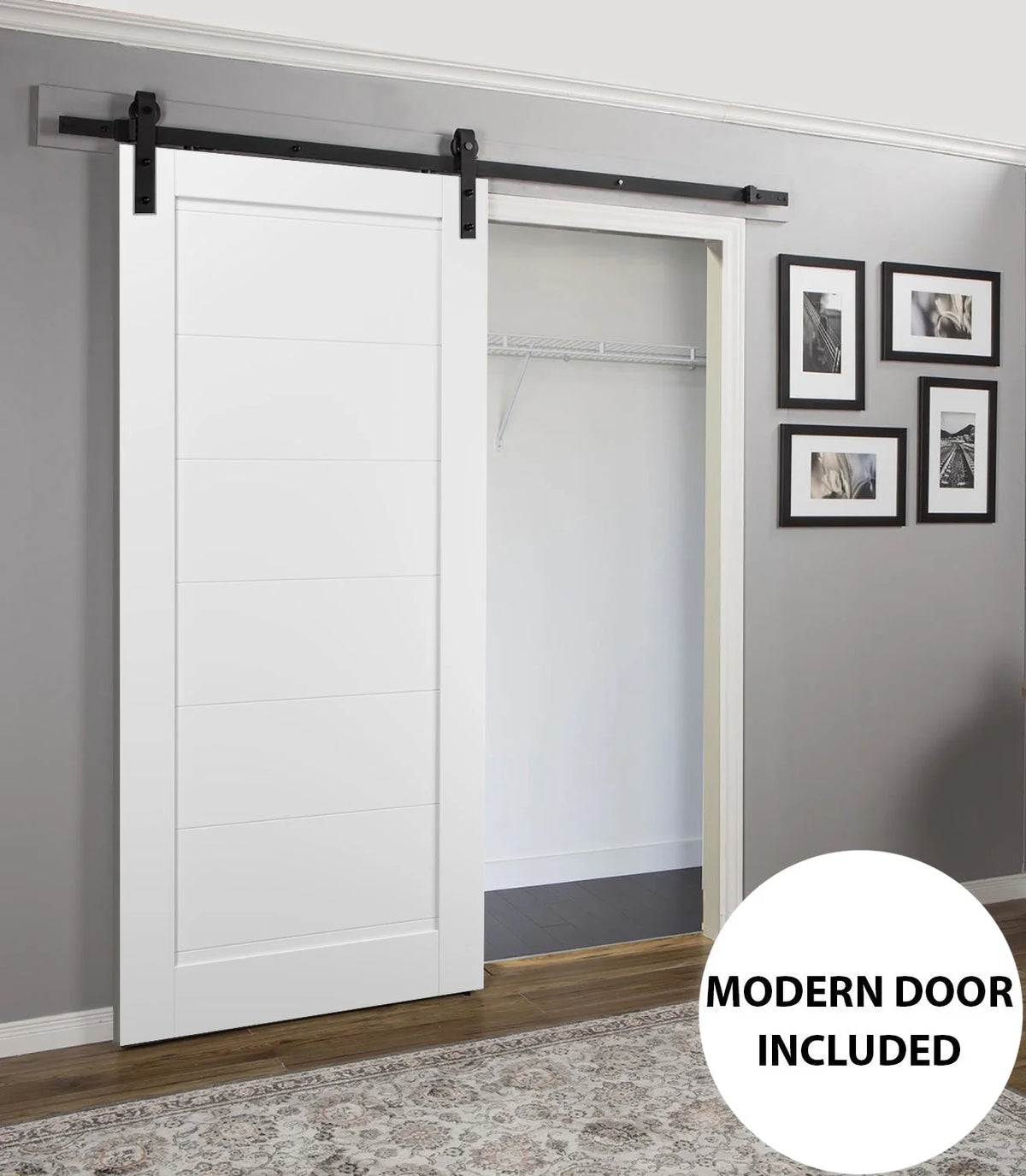 Sliding Barn Door with Hardware, White Silk, Wooden Solid Panel Interior Doors K13506