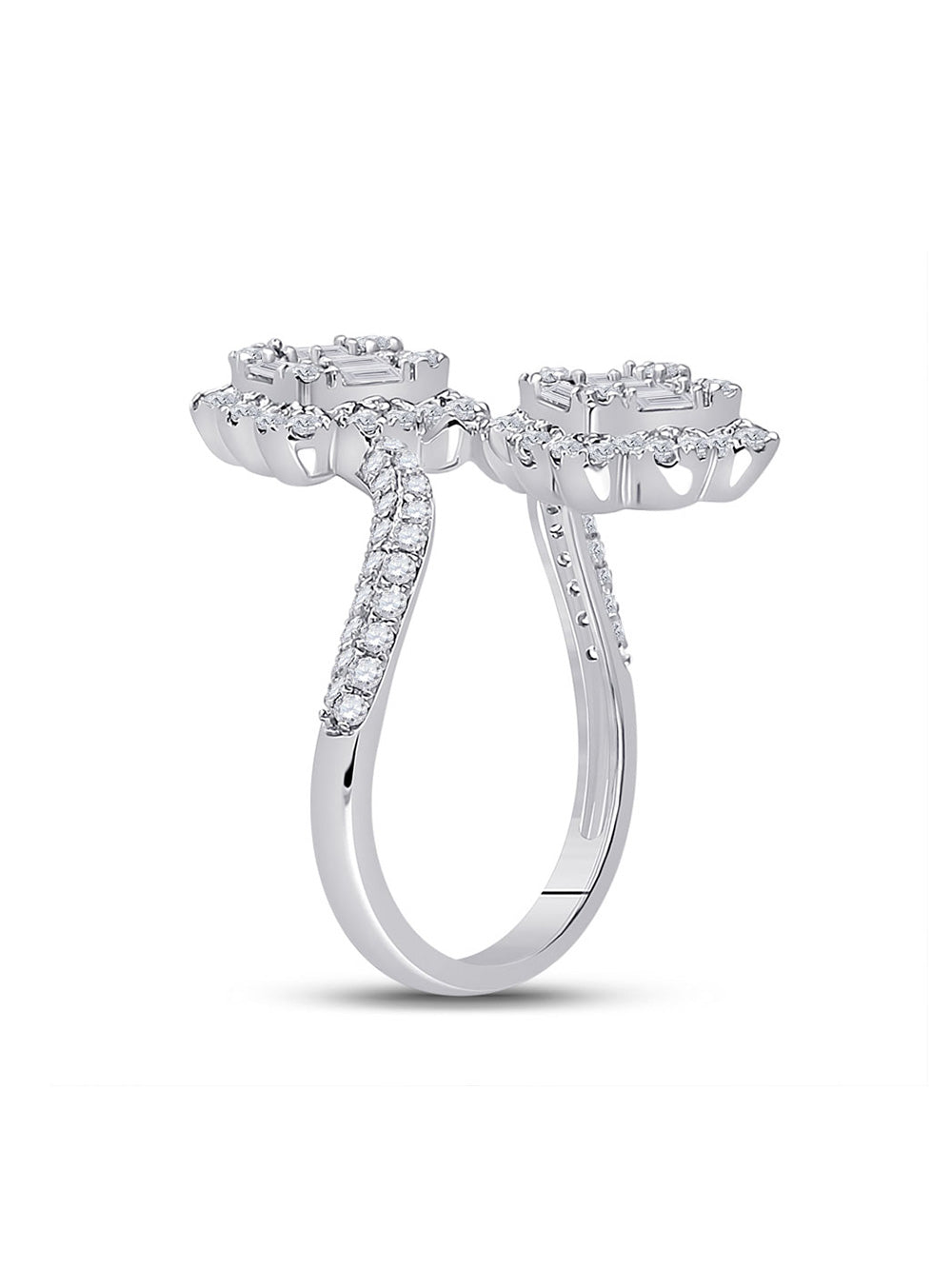 14kt White Gold Baguette Diamond Bypass Ring 1 Cttw V221