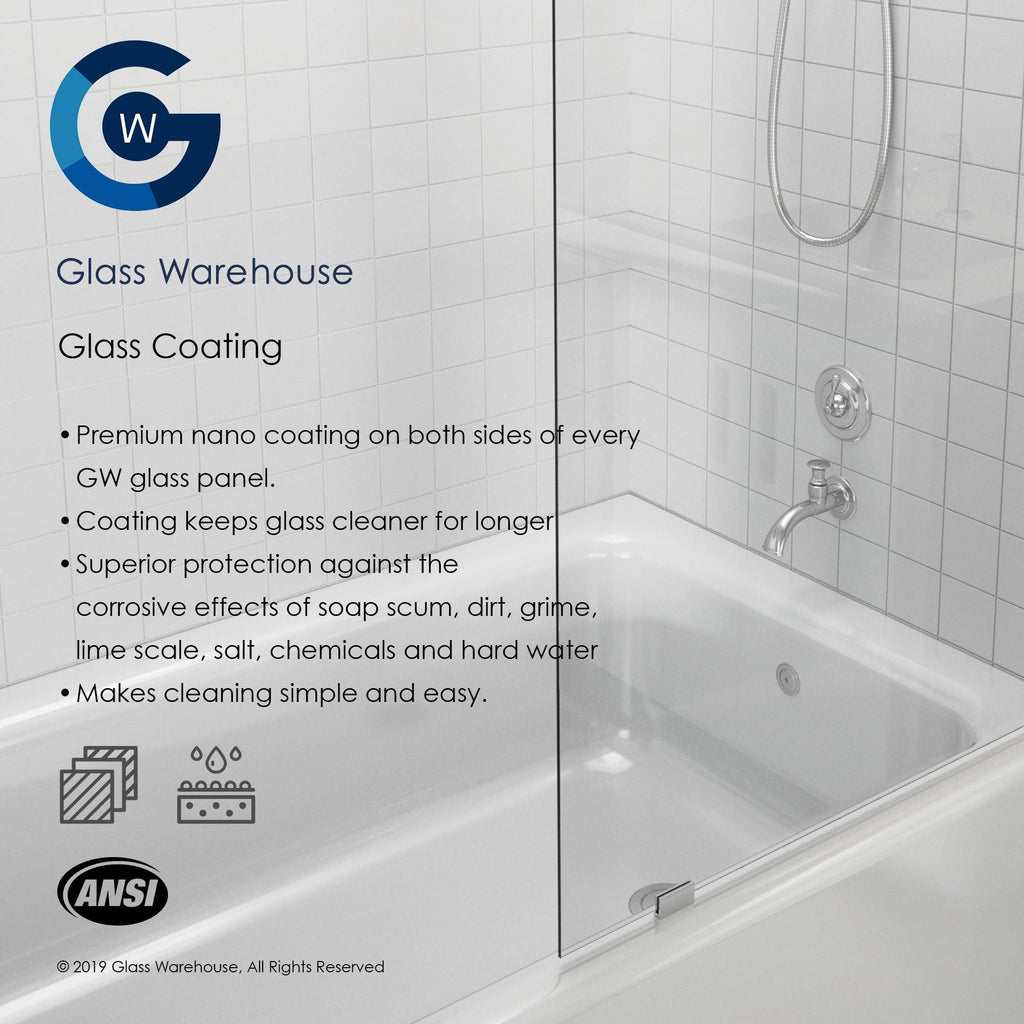 Frameless Shower Door Single Fixed Panel Satin Brass in Gold M194593
