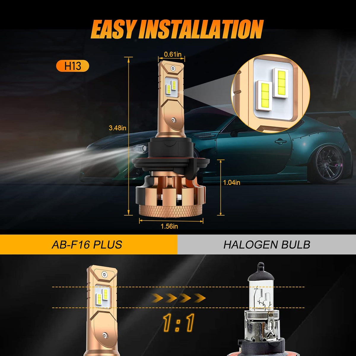 H13 LED Light Bulbs 70W 7000lm Pack of 2 D671