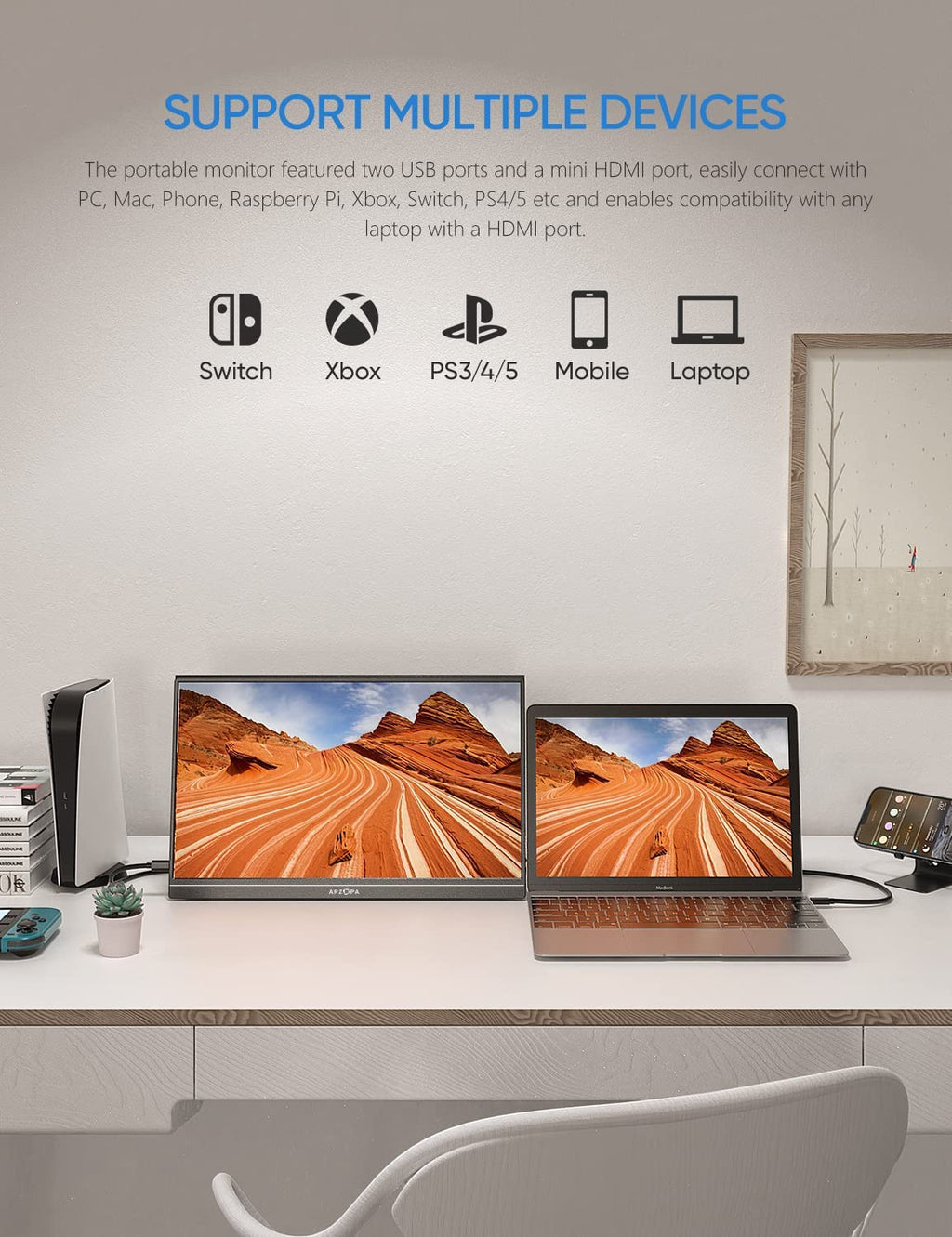 Portable Monitor 17.3 Inch 1080P FHD HDR IPS HDMI USB C External Screen Q517774