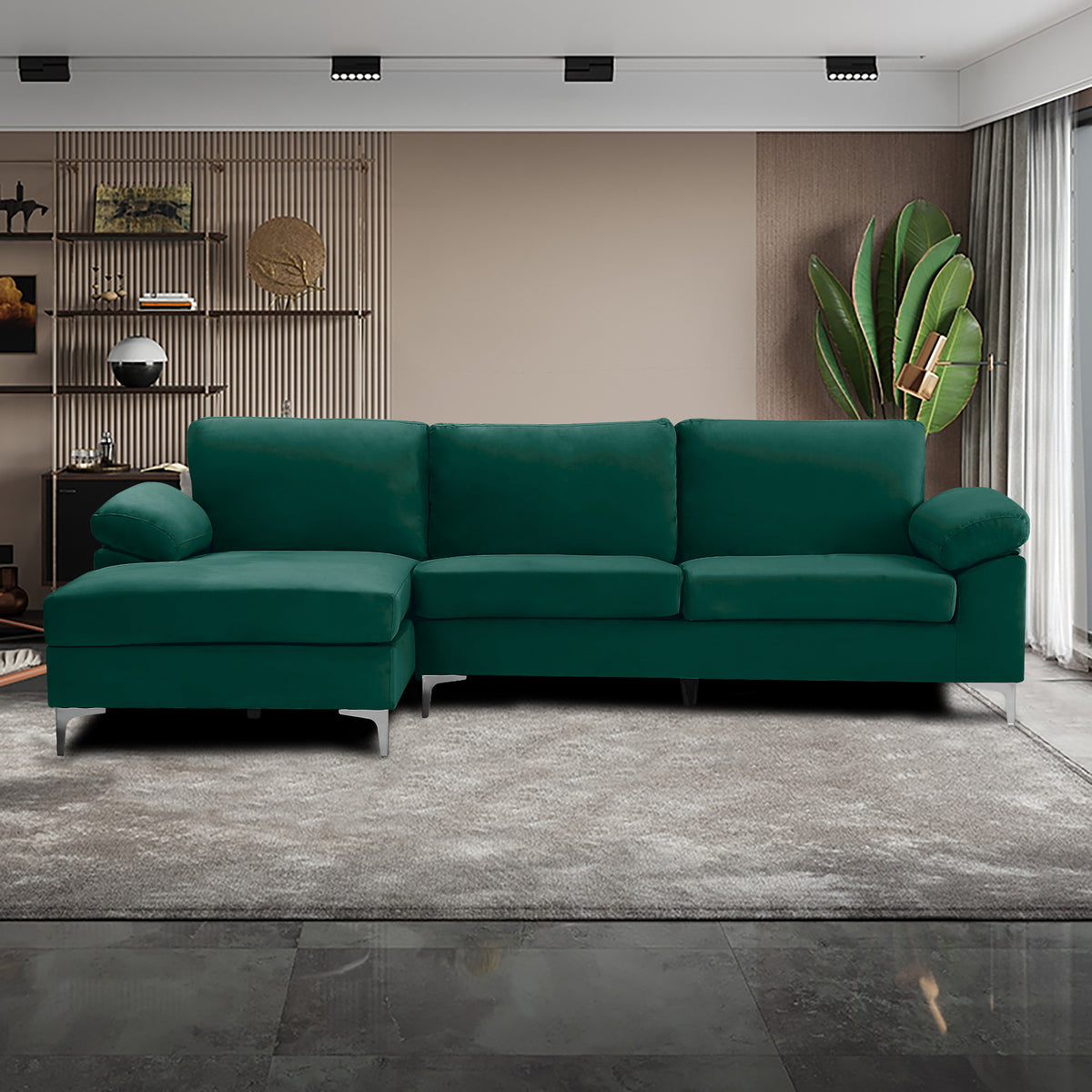 Green Velvet L-Shaped Sectional Sleeper Sofa U869