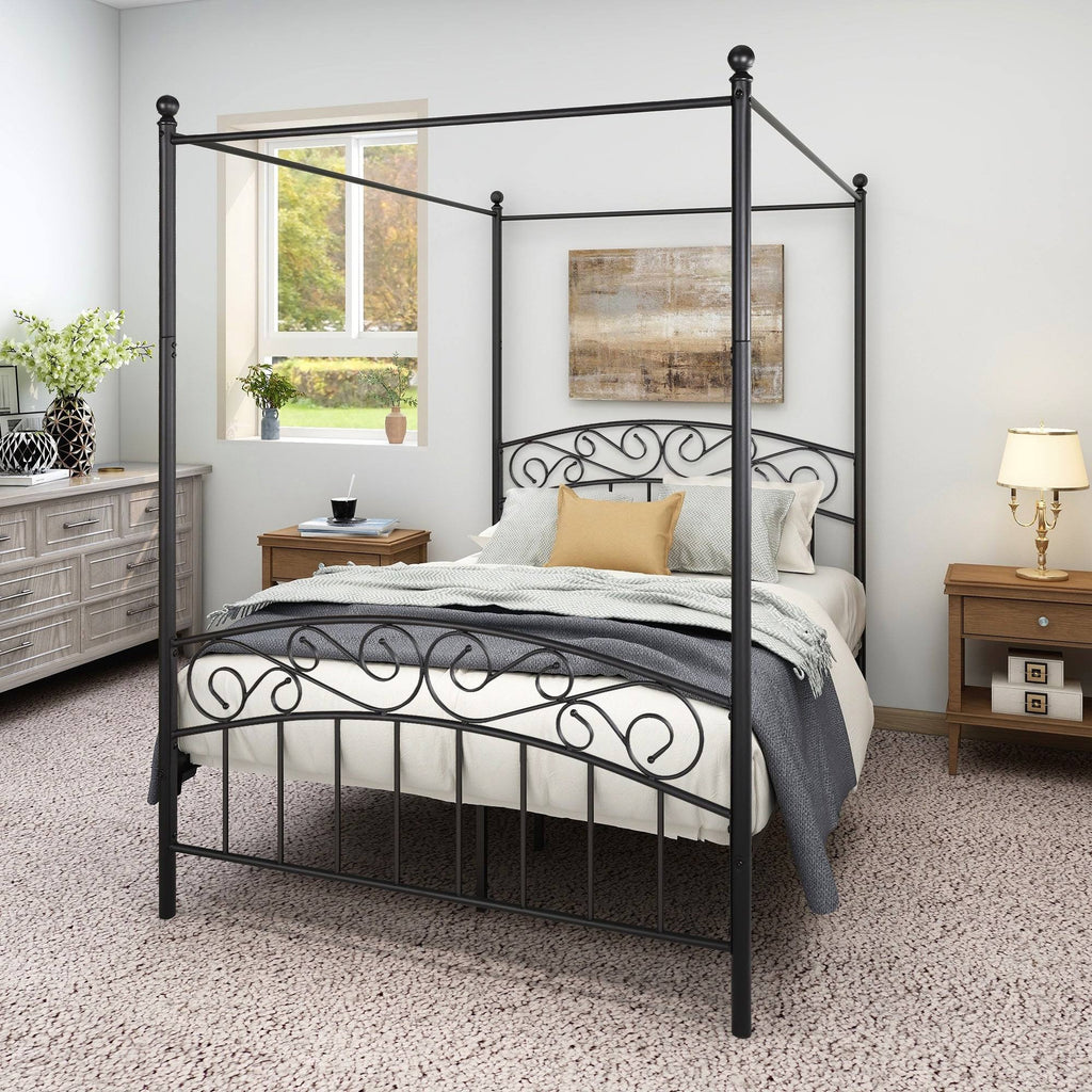 Full Size Metal Canopy Bed Frame Black J546