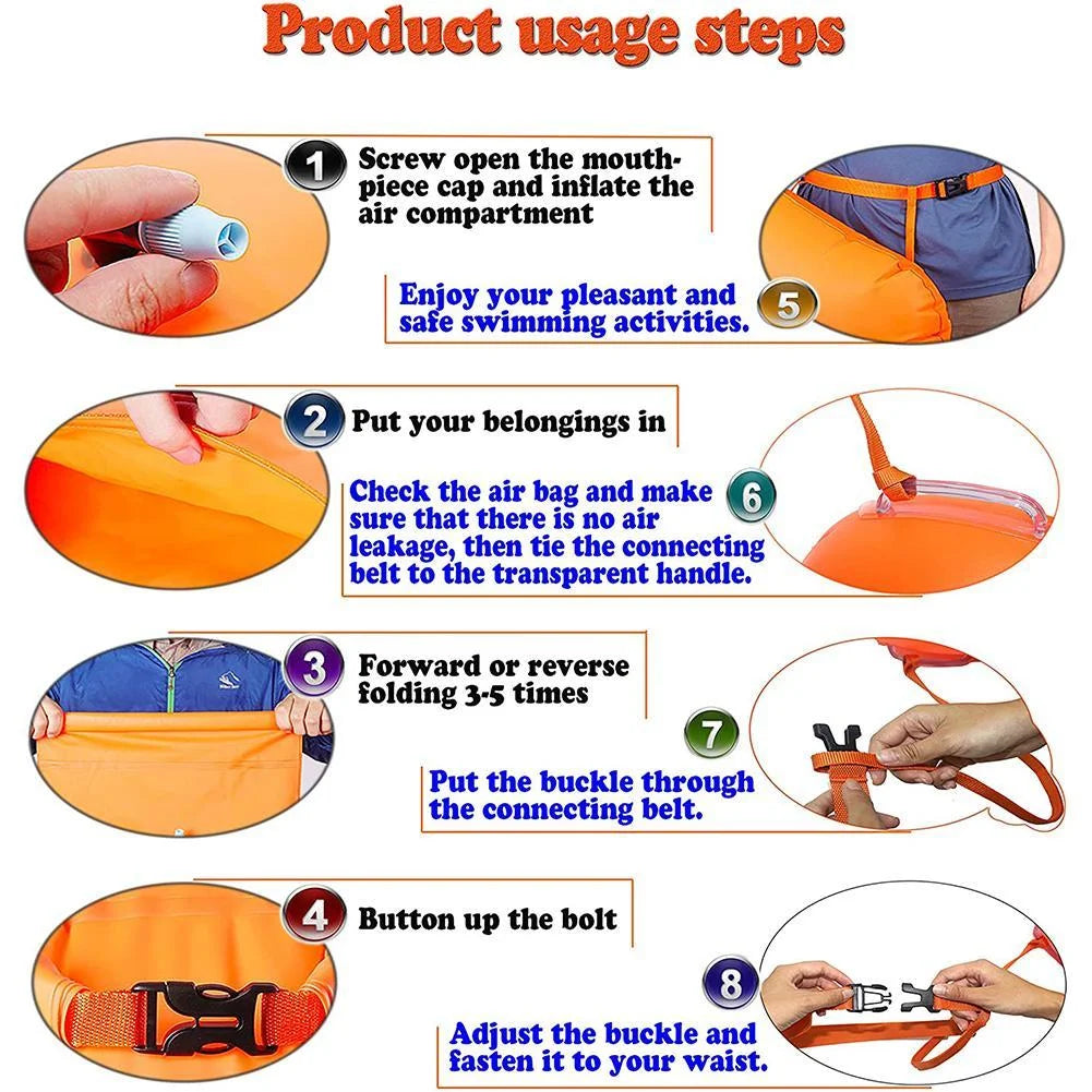 Inflatable Swimming Tow Float with Dry Pouch Orange F714