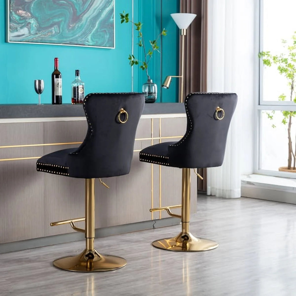 Black Velvet Swivel Bar Stools, Set of 2 U3795