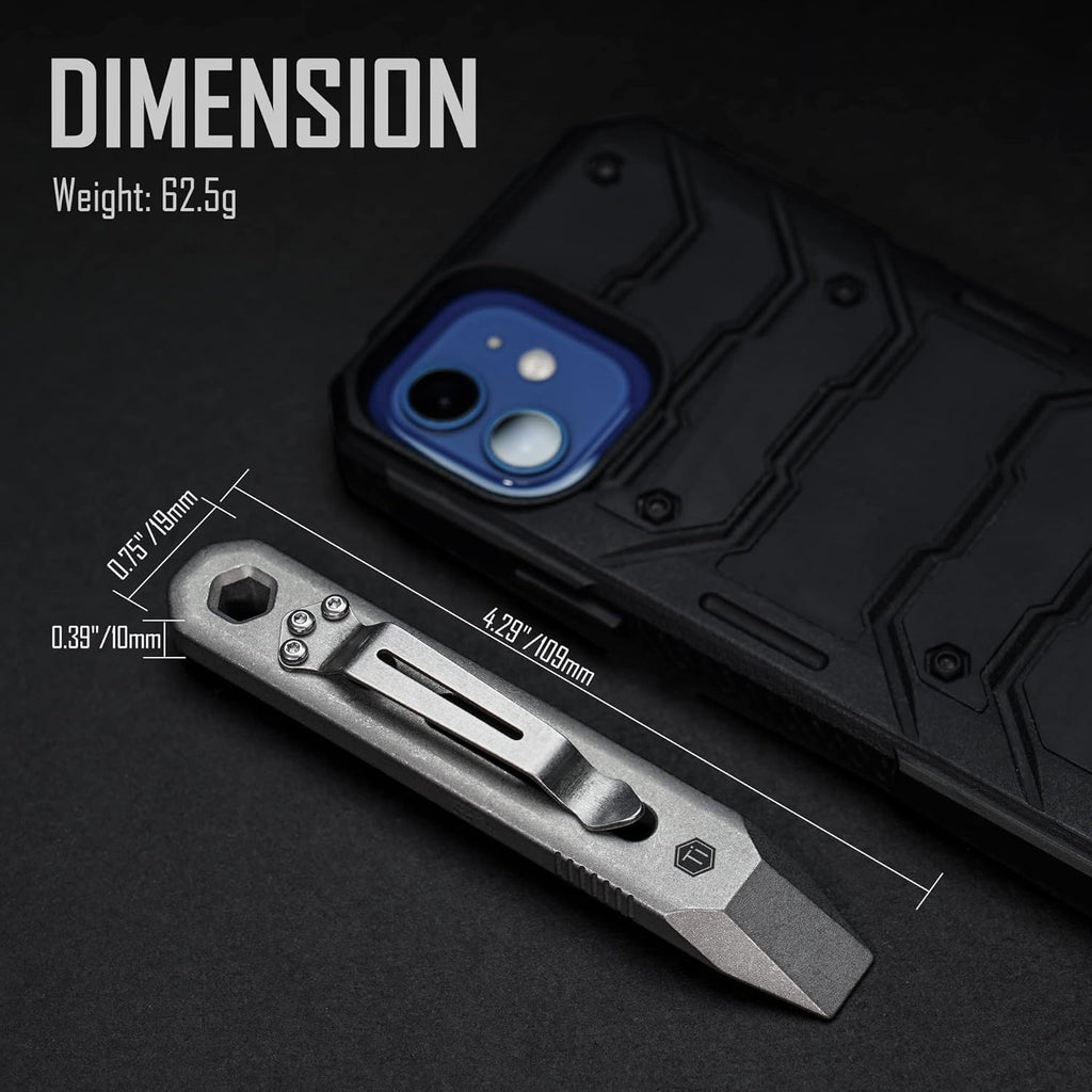 Titanium EDC Pry Bar Multi Tool with Screw Bit Driver & Pocket Clip Pack of 2 L955737
