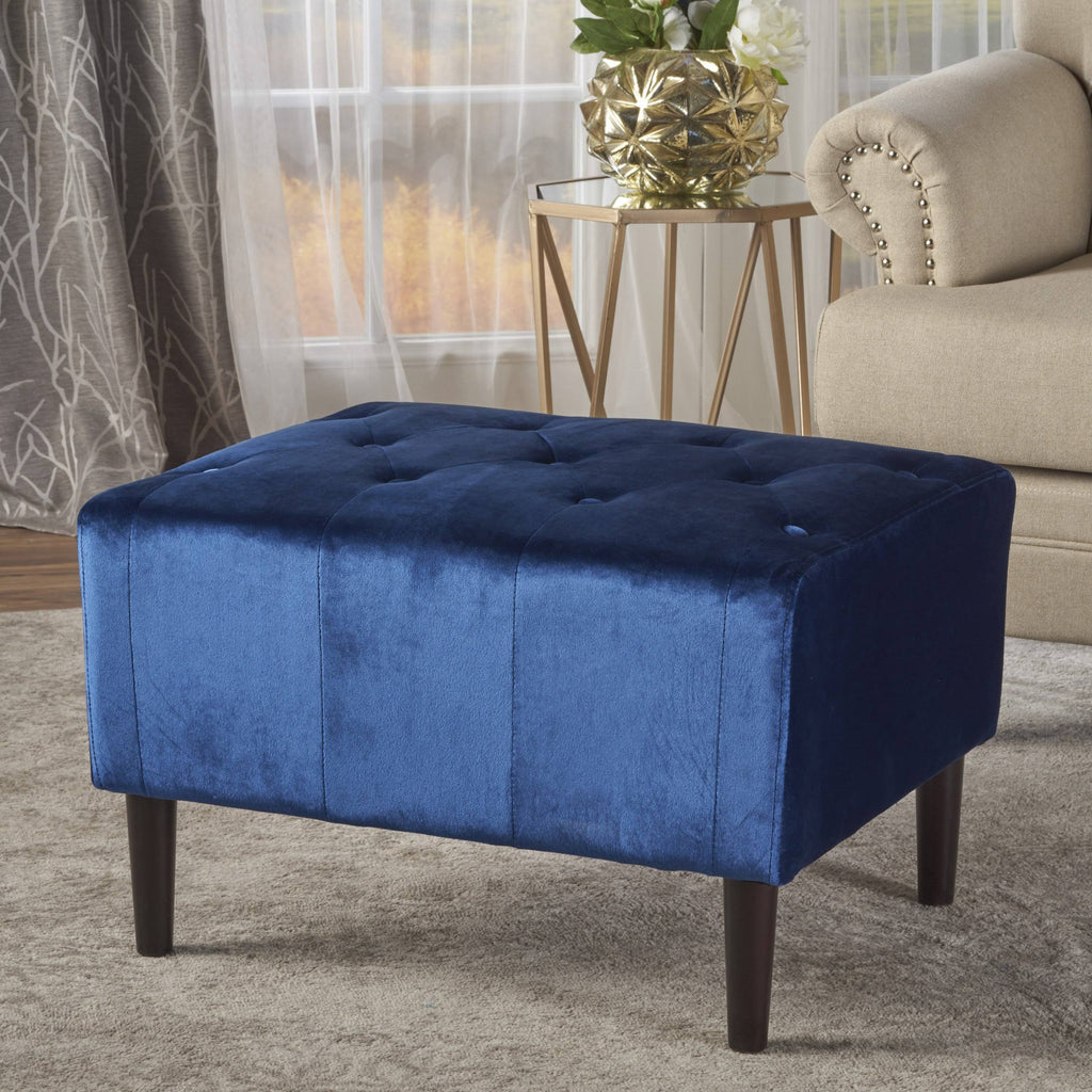 Black Tufted Velvet Ottoman U997
