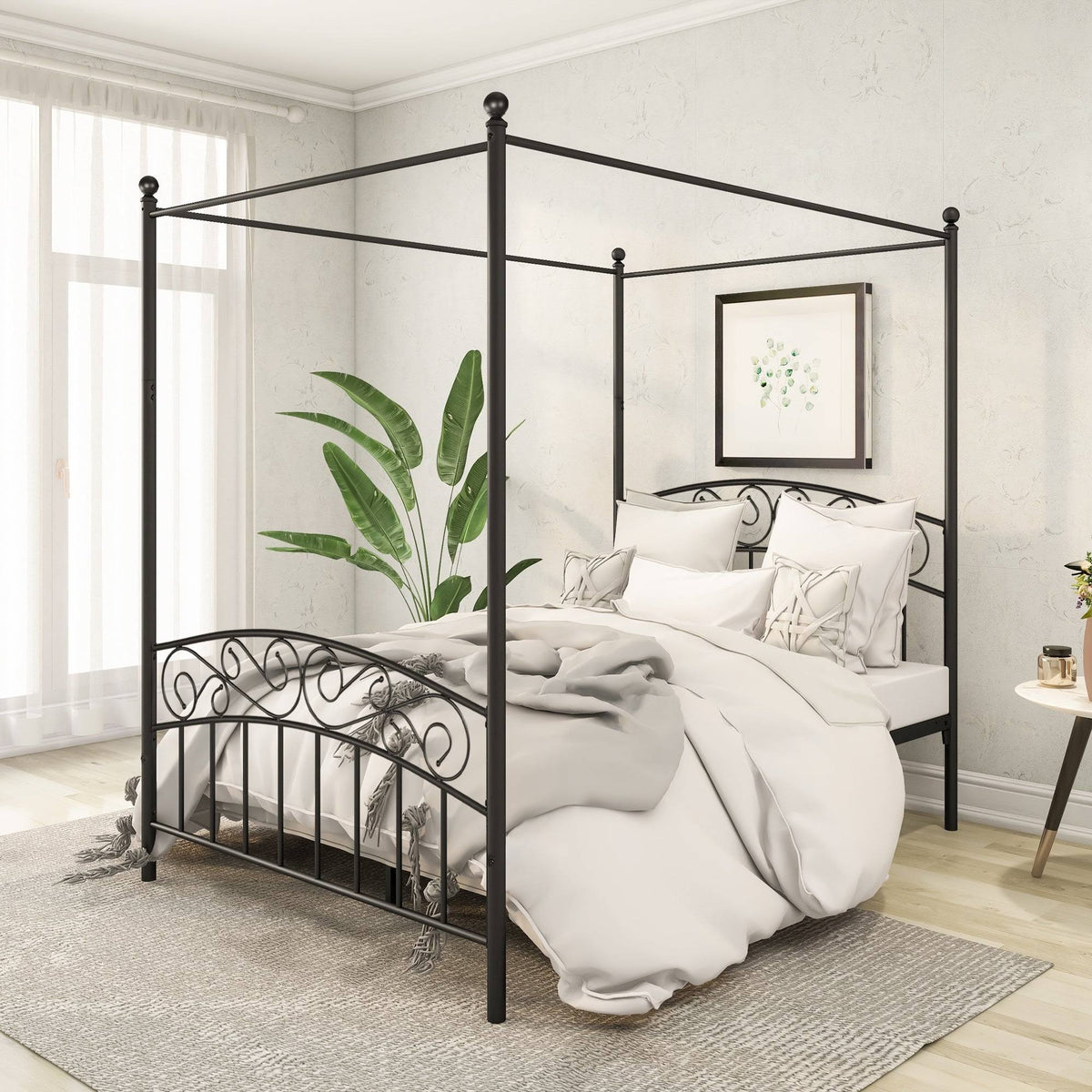 Full Size Metal Canopy Bed Frame Black J546