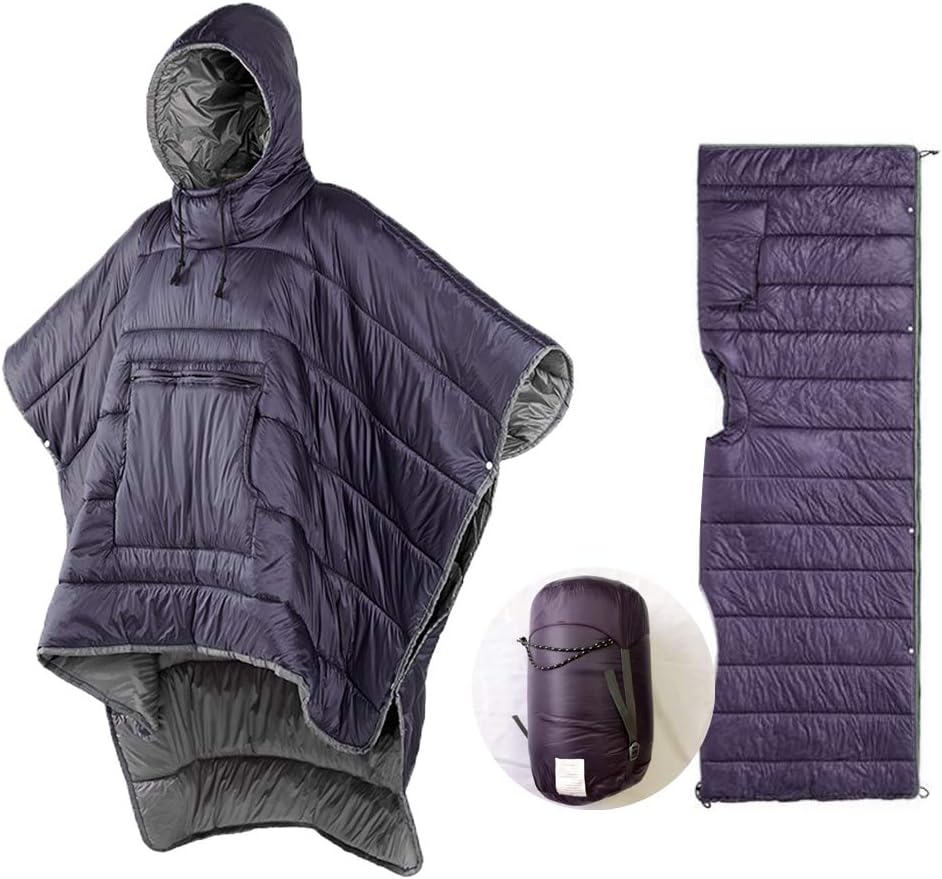 Thermal Poncho Wearable Hooded Blanket Sleeping Bag Cloak with Stuff Sack T130115