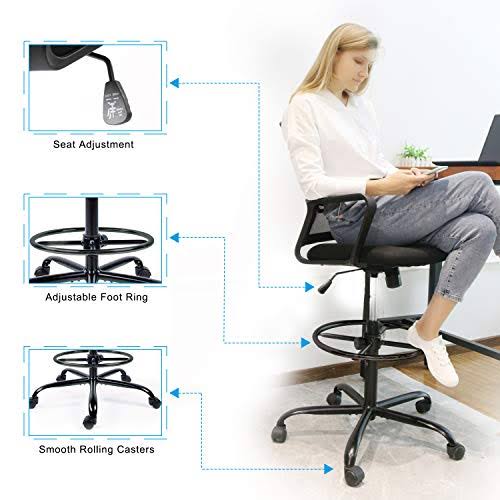 Adjustable Rolling Swivel Drafting Chair Stool with Foot Ring T540896