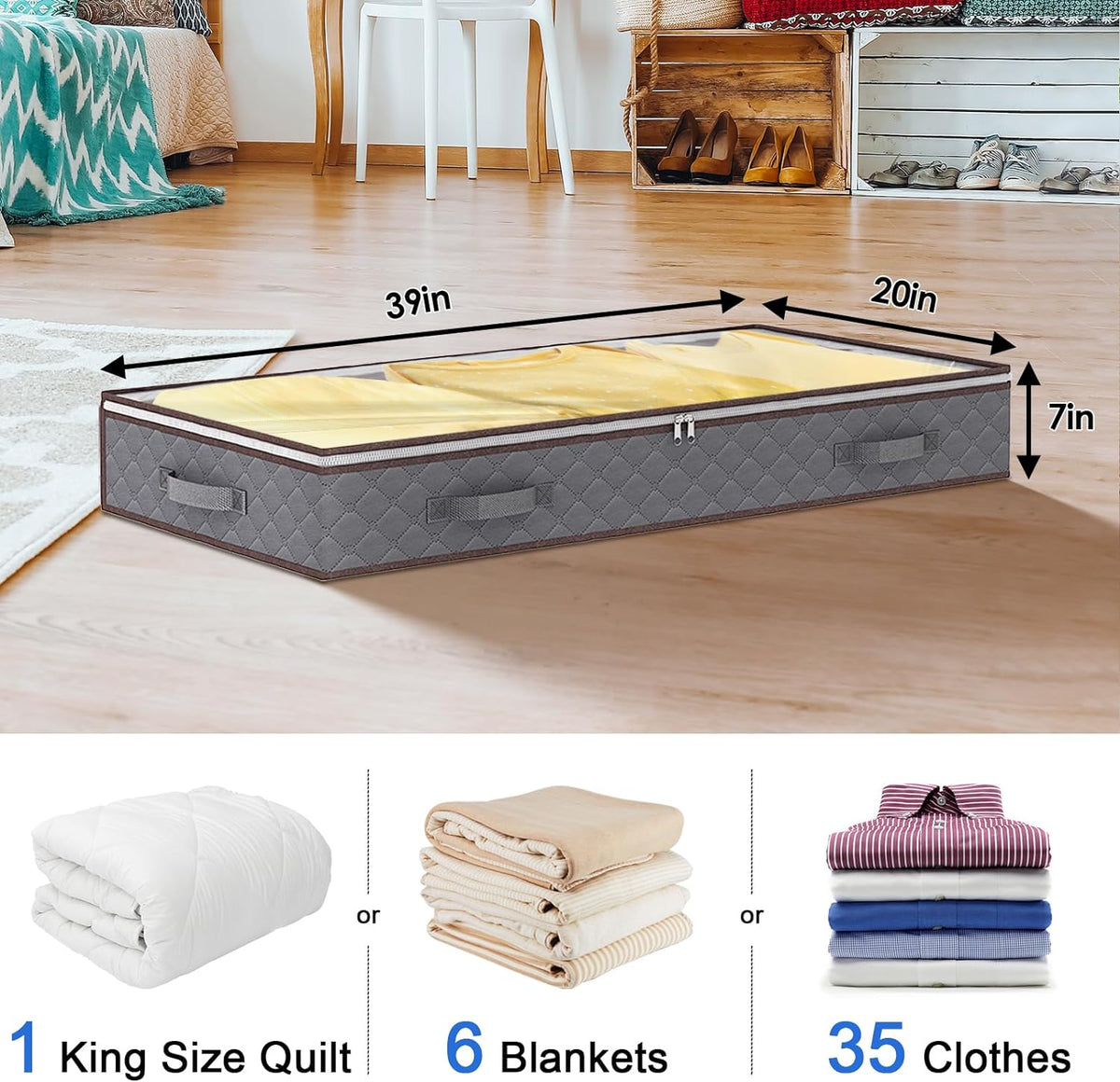 90L Under Bed Storage Bags 6 Pack Gray G475