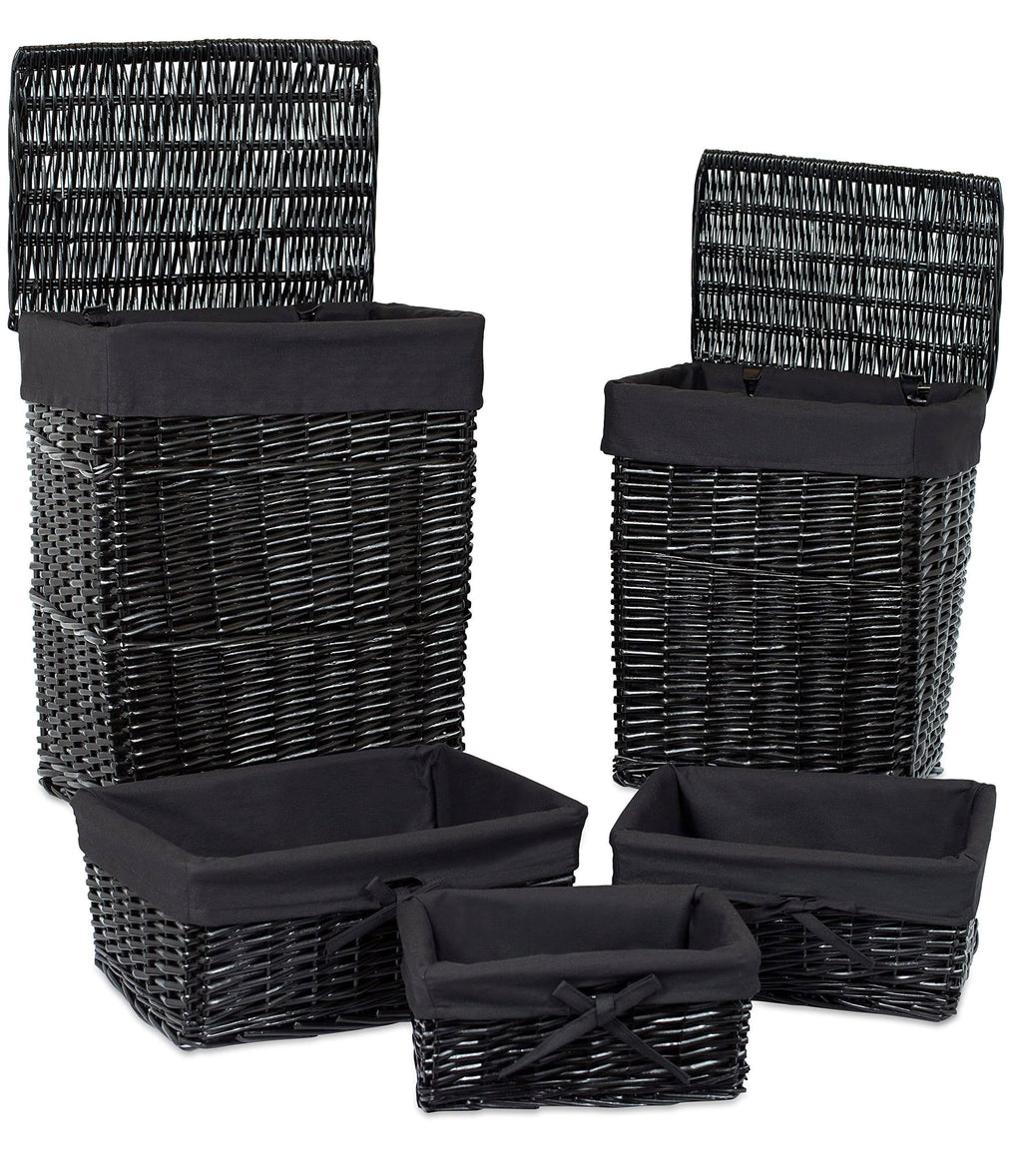 Woven Willow Baskets with Liner, Set of 5, Rectangular Storage Bins with Lids I186729