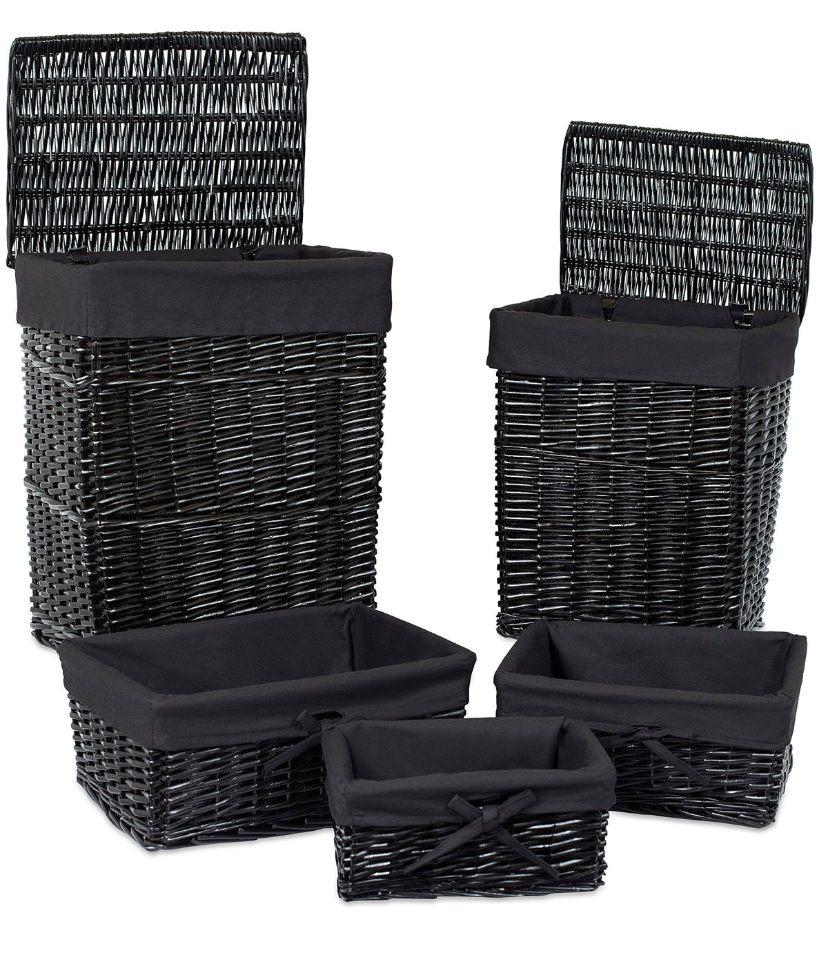 Woven Willow Baskets with Liner, Set of 5, Rectangular Storage Bins with Lids I186729