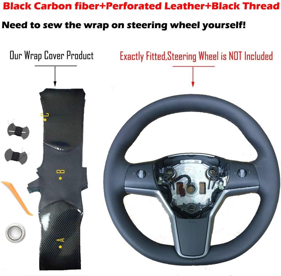 Black Perforated Leather Carbon Fiber Auto Steering Wheel Cover E927