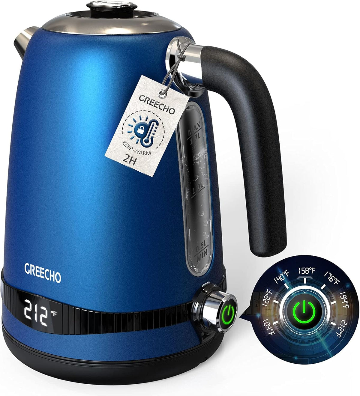 1.7L Electric Kettle with LED Display & 7 Heat Settings, 304 Stainless Steel, Pack of 2 J975
