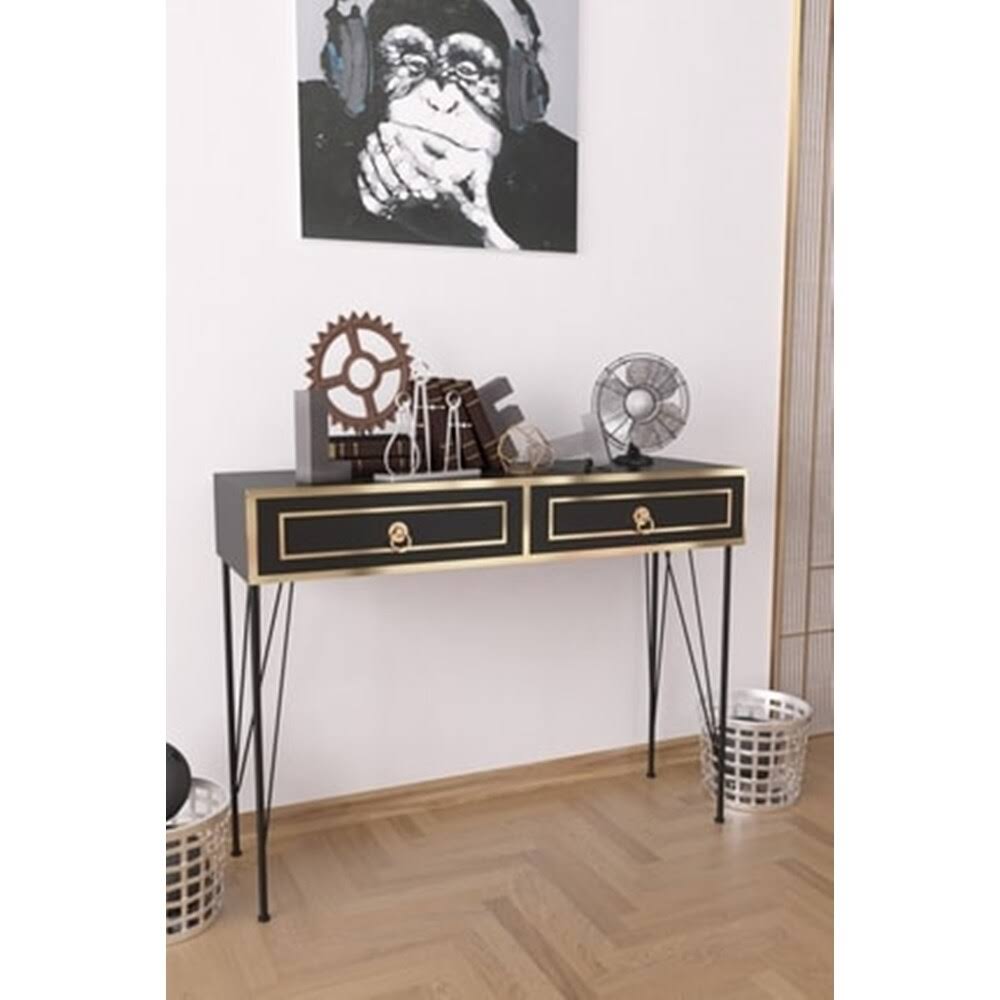 Black 2-Drawer Sideboard with Metal Legs N720
